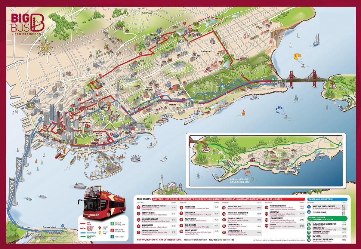 サンフランシスコのバスツアーの地図