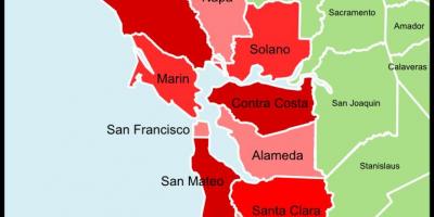 サンフランシスコ-ベイエリアの郡の地図