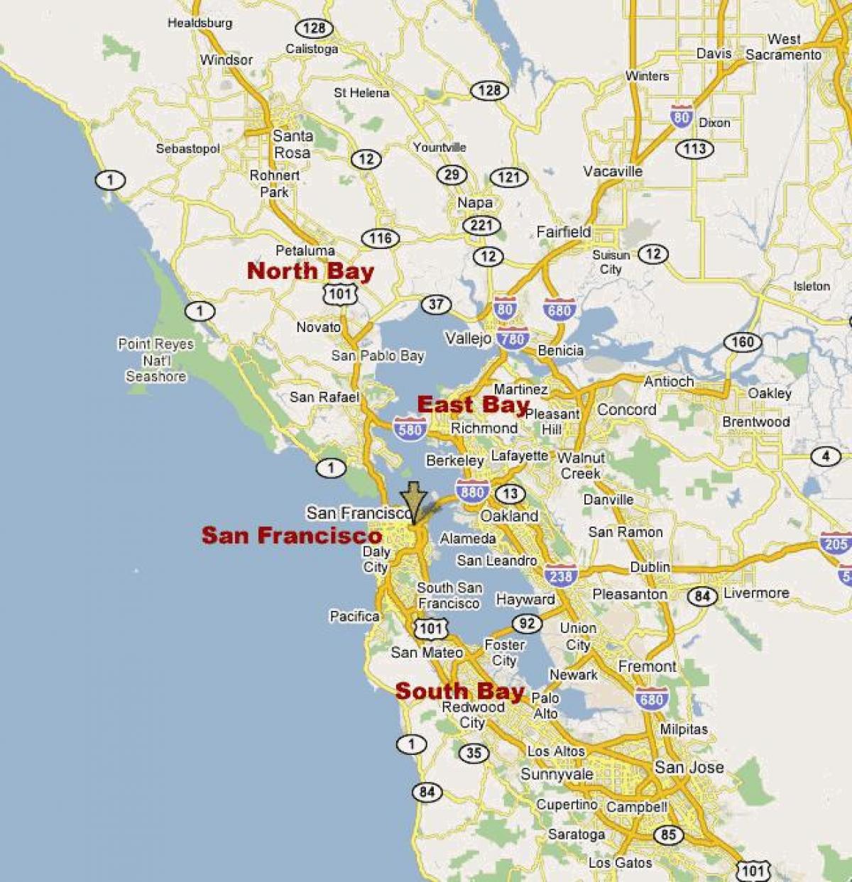 北の港湾地域の地図 アメリカ カリフォルニア州北部ベイエリア地図 カリフォルニア アメリカ