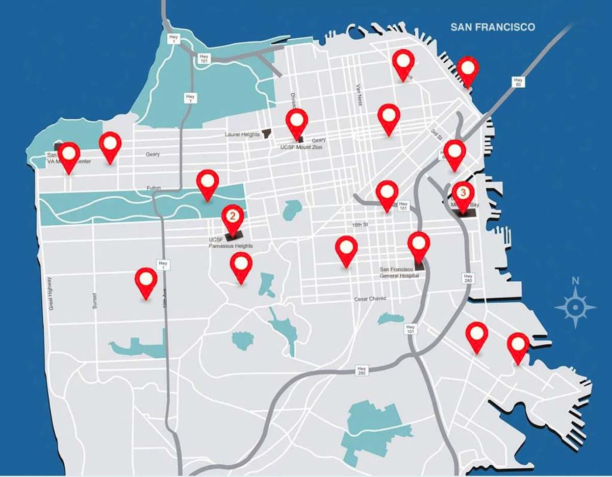 地図サンフランシスコの病院