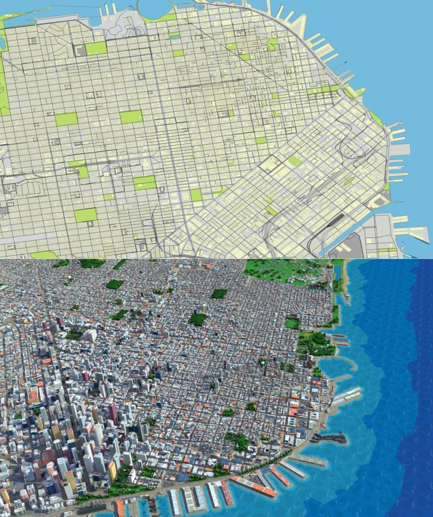 地図ofSanンフランシスコの3d 