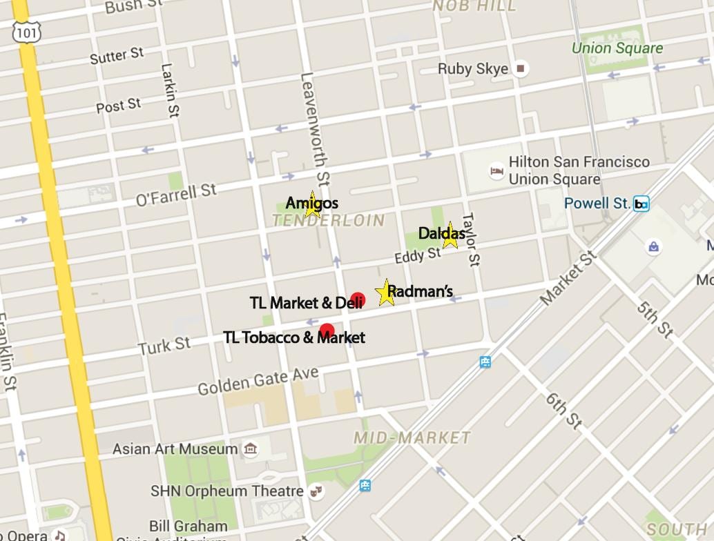 地図のテンダーロイン地区サンフランシスコ