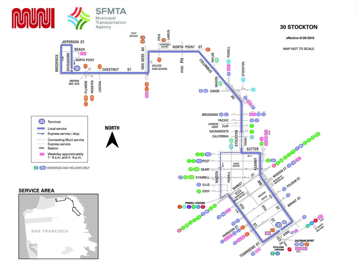 サンフランシスコ行きバスで30分路線図