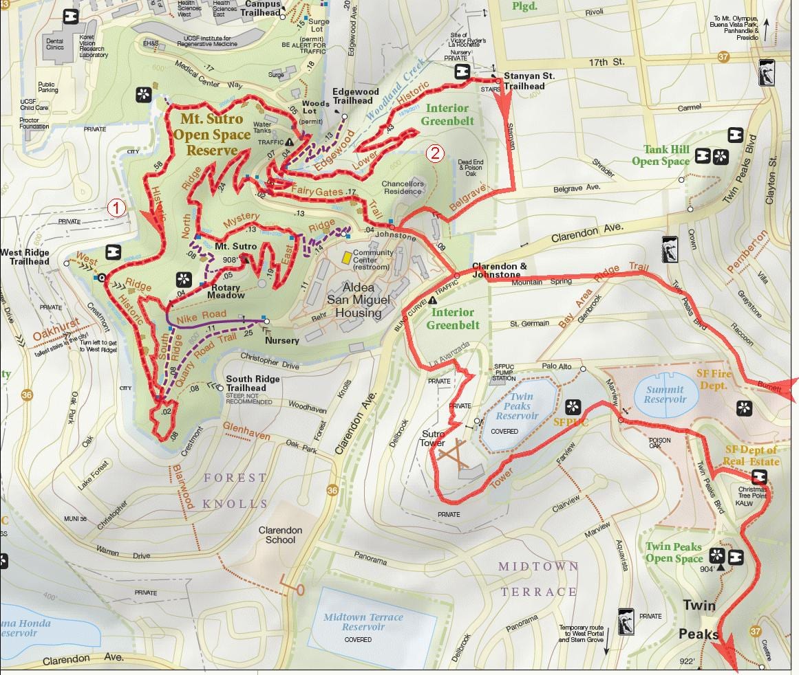 地図のベイエリアのバイクトレイル