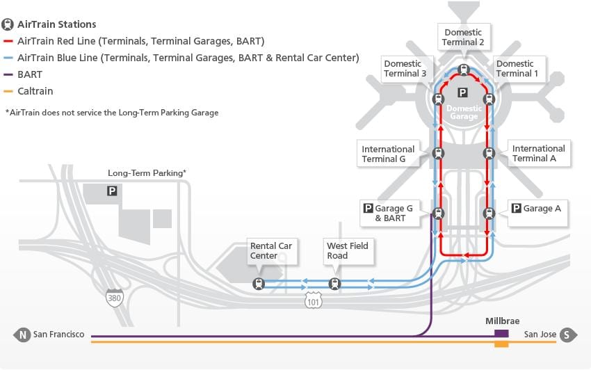 地図SFO airtrain