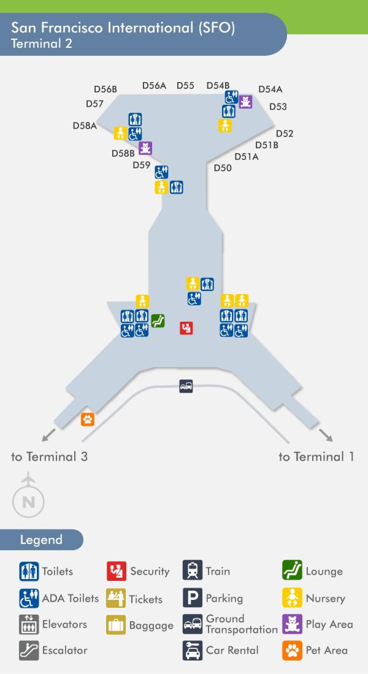 サンフランシスコ空港第2旅客ターミナルビルの地図