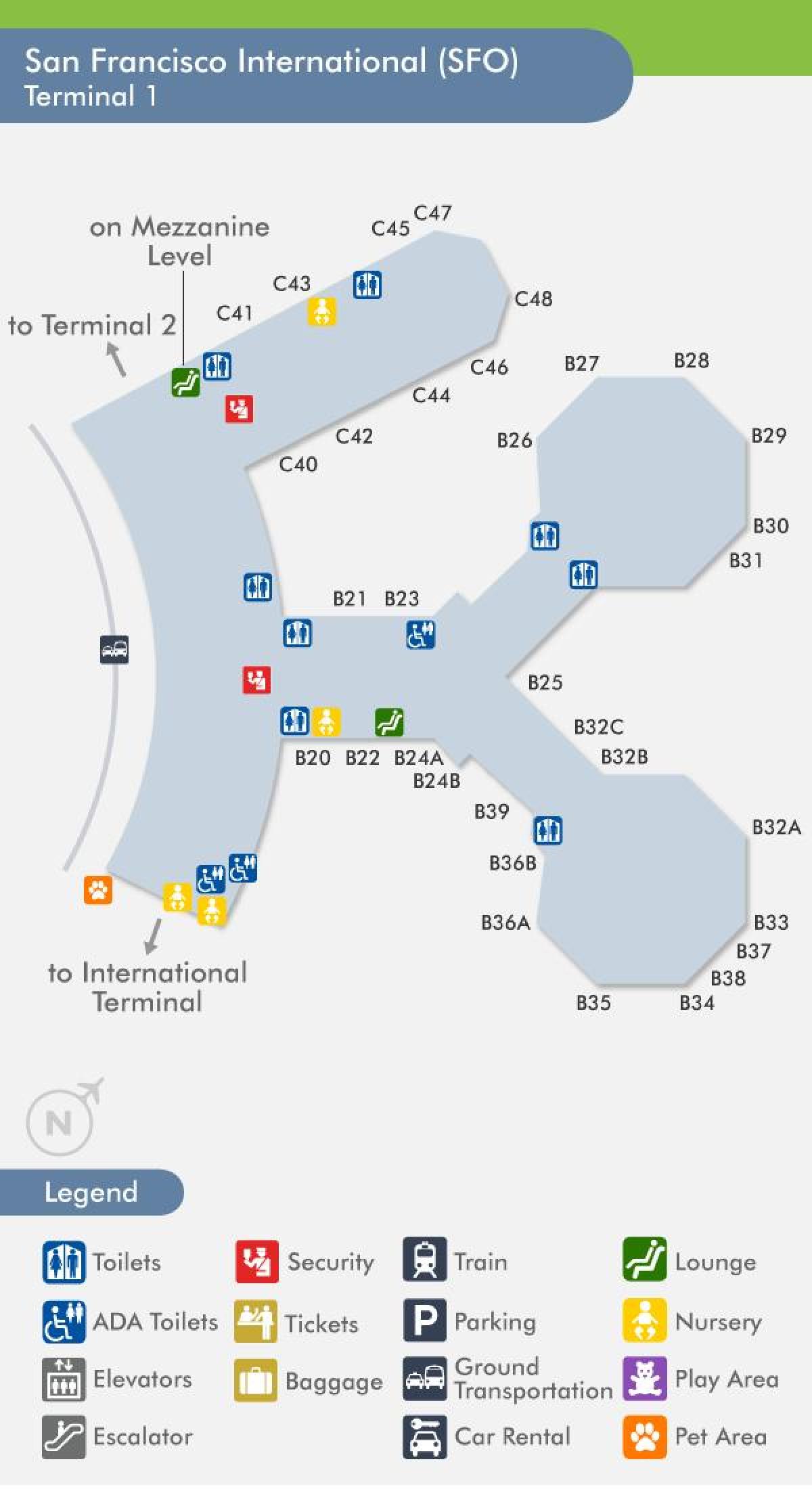 サンフランシスコ空港第1ターミナルの地図
