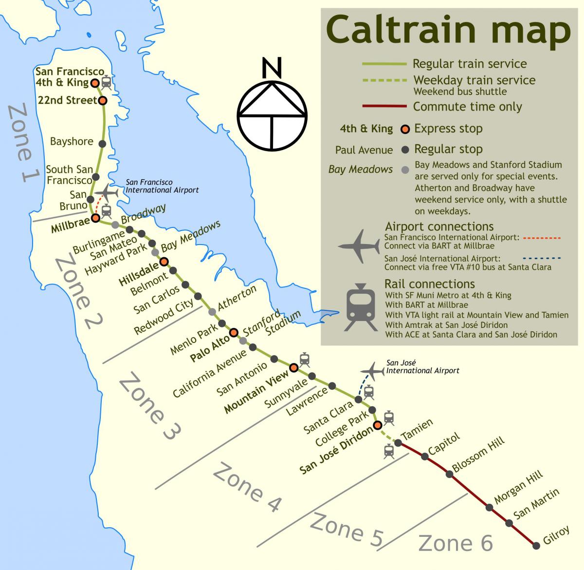 caltrain停地図