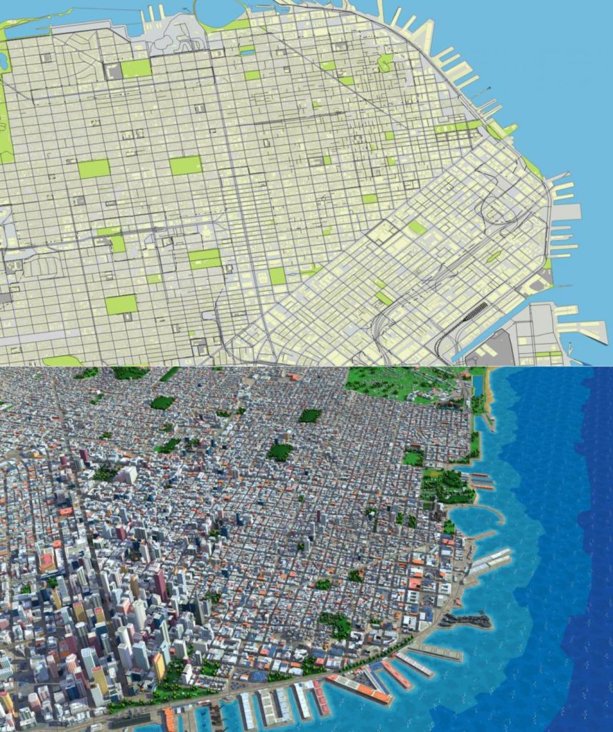 地図ofSanンフランシスコの3d 