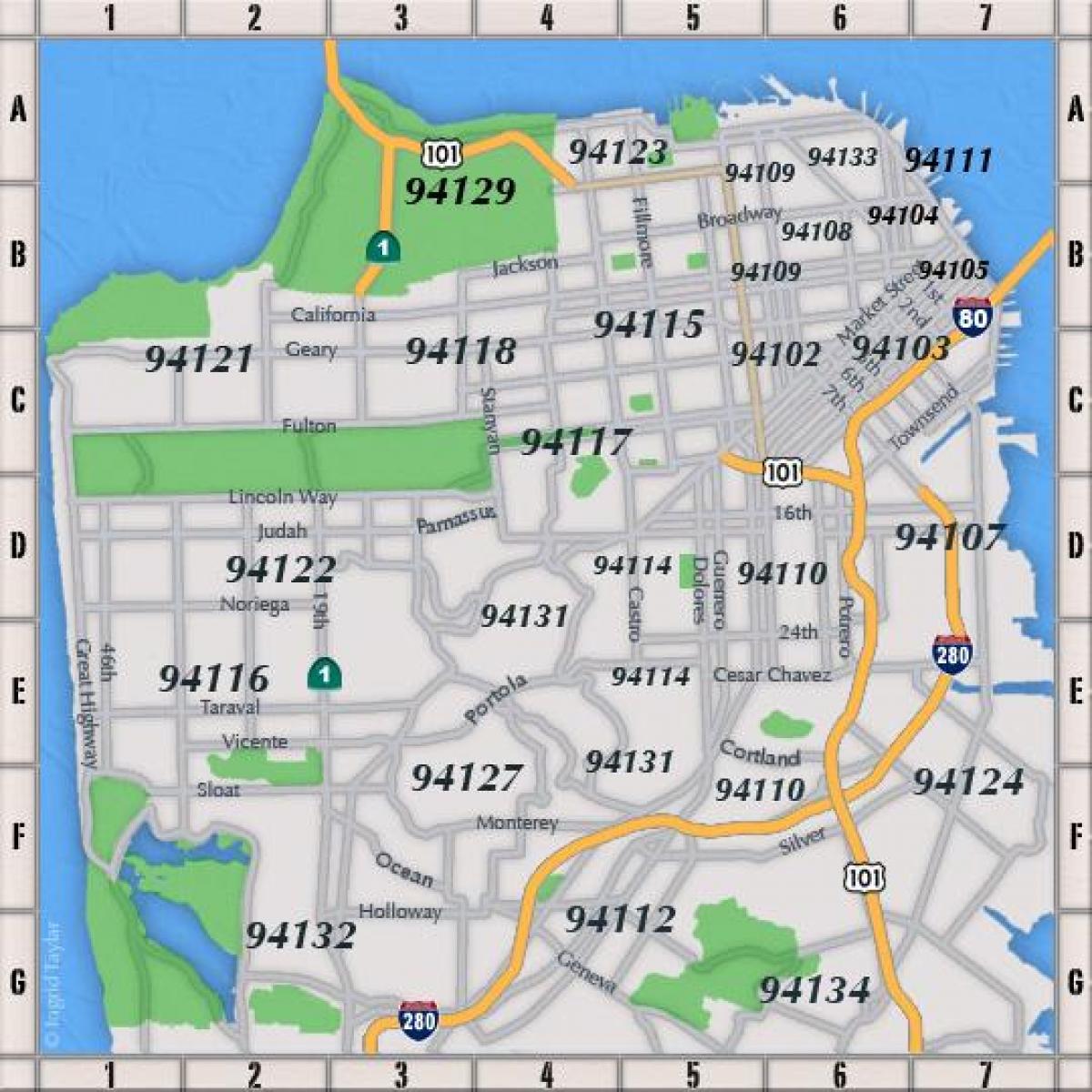 サンフランシスコの郵便コードの地図