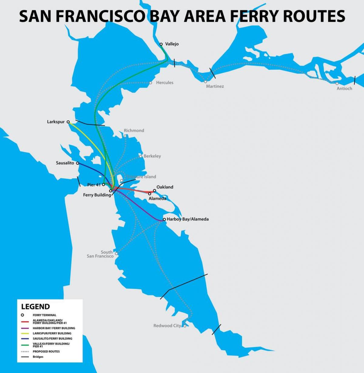 サンフランシスコ湾のフェリーの地図