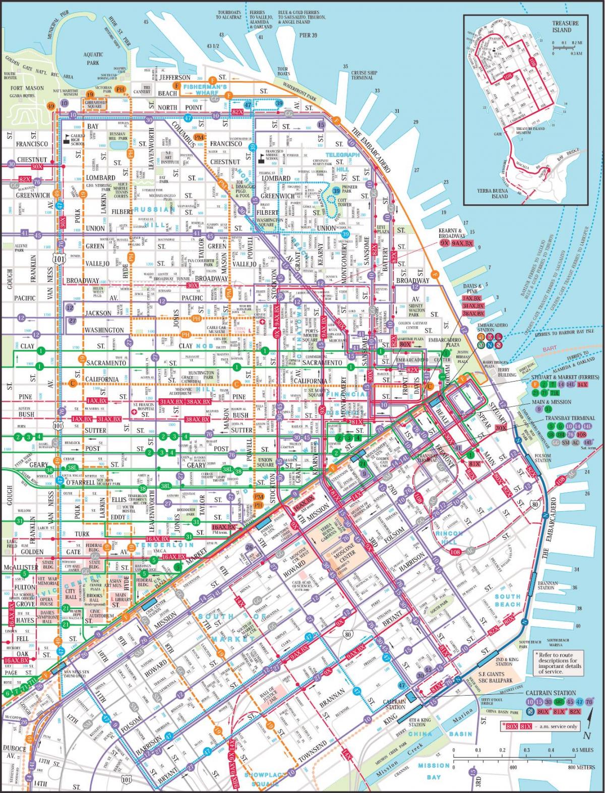 サンフランシスコ公共交通機関の地図