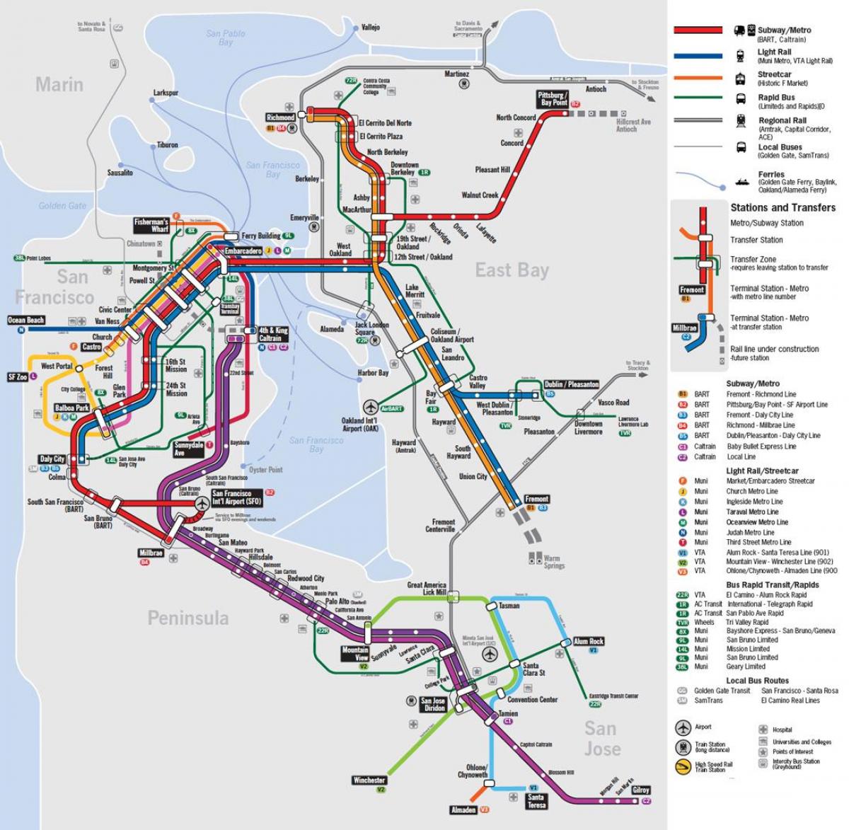 地図公共交通のサンフランシスコ