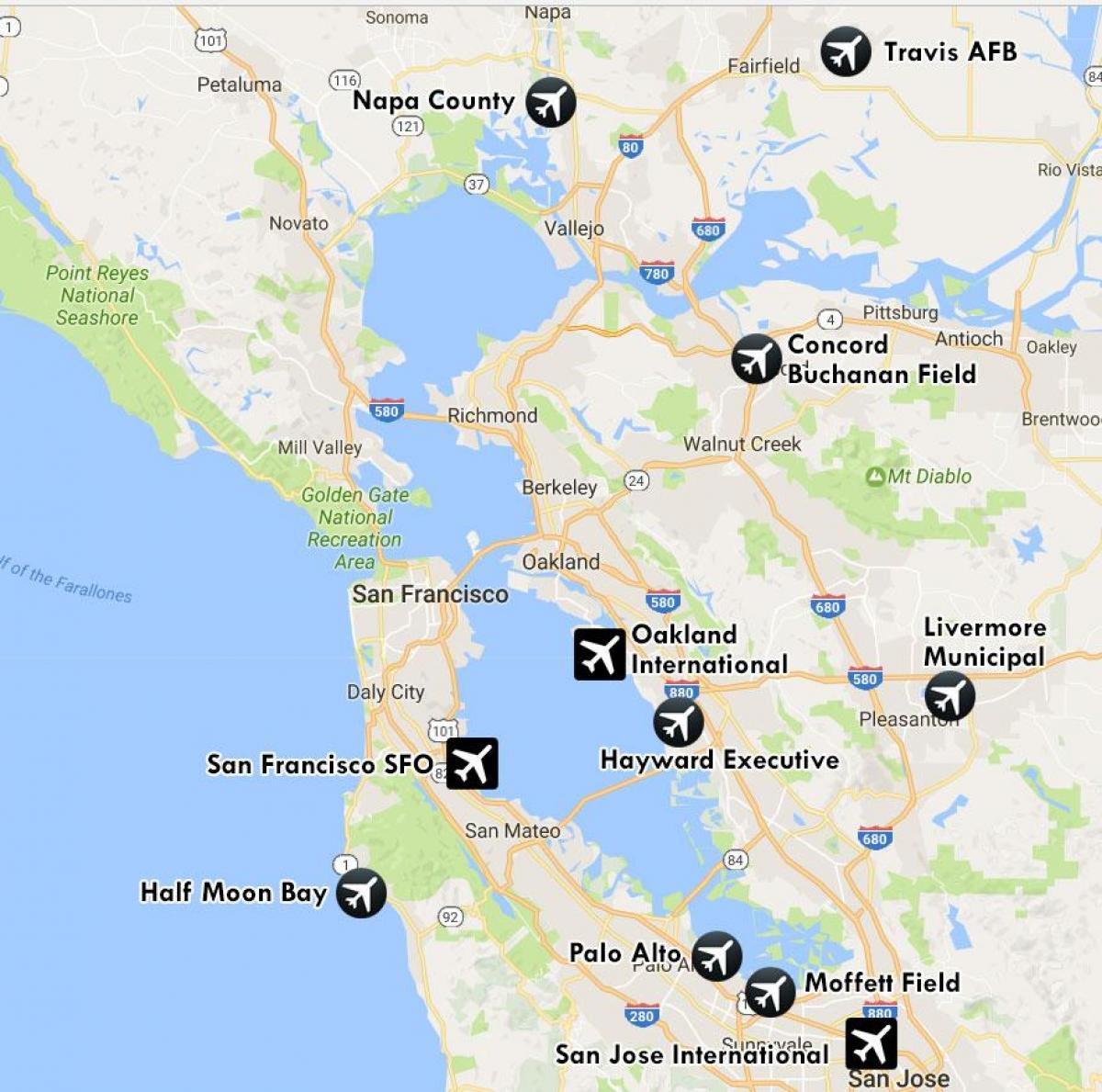 空港近くにサンフランシスコの地図