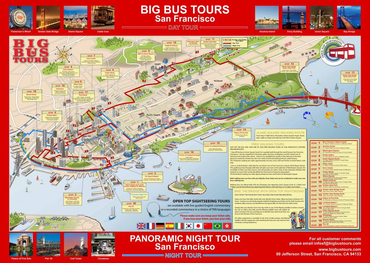 大きな赤いバスサンフランシスコの地図