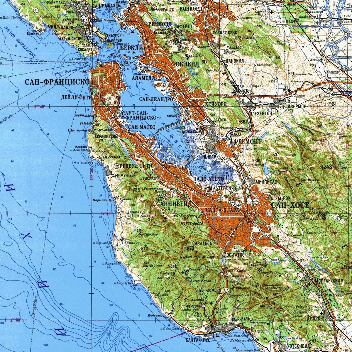 サンフランシスコ-ベイエリアの地形図