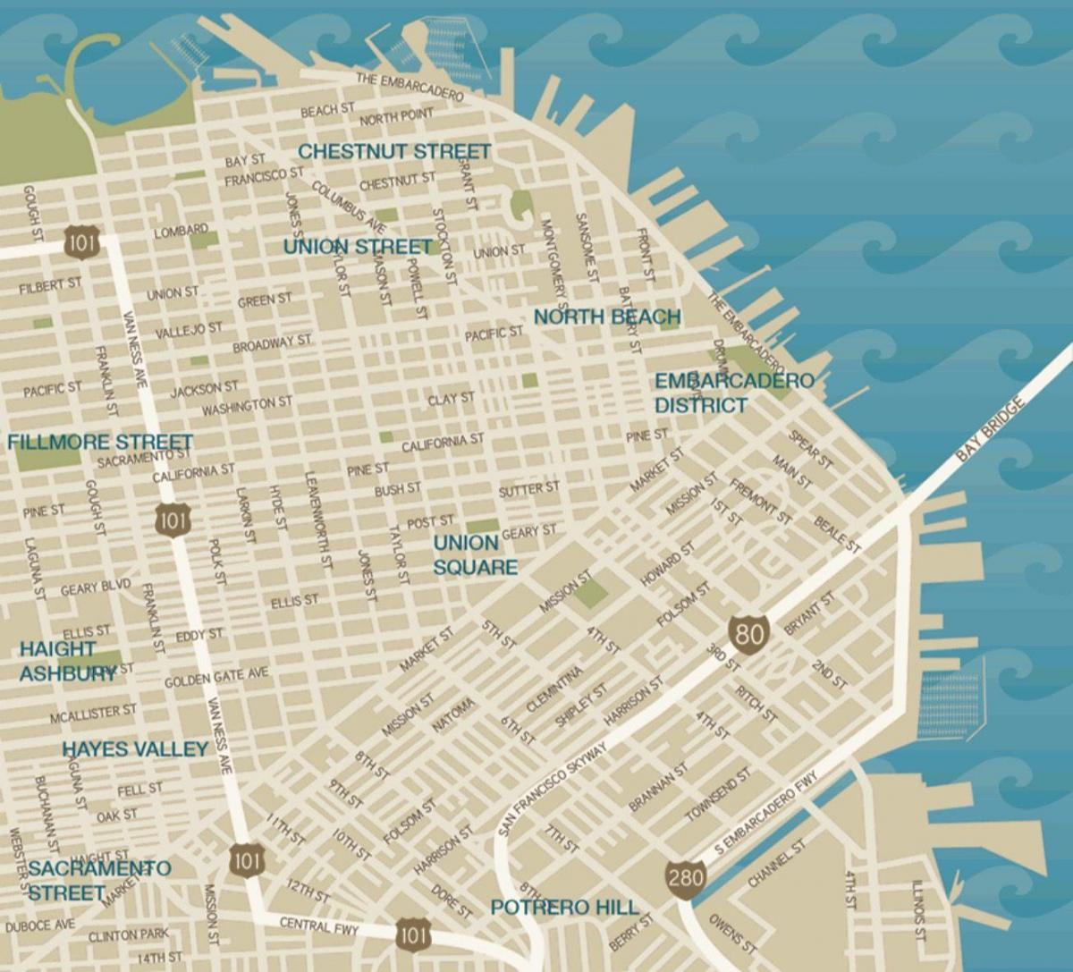 地図のダウンタウンサンフランシスコのユニオンスクエア