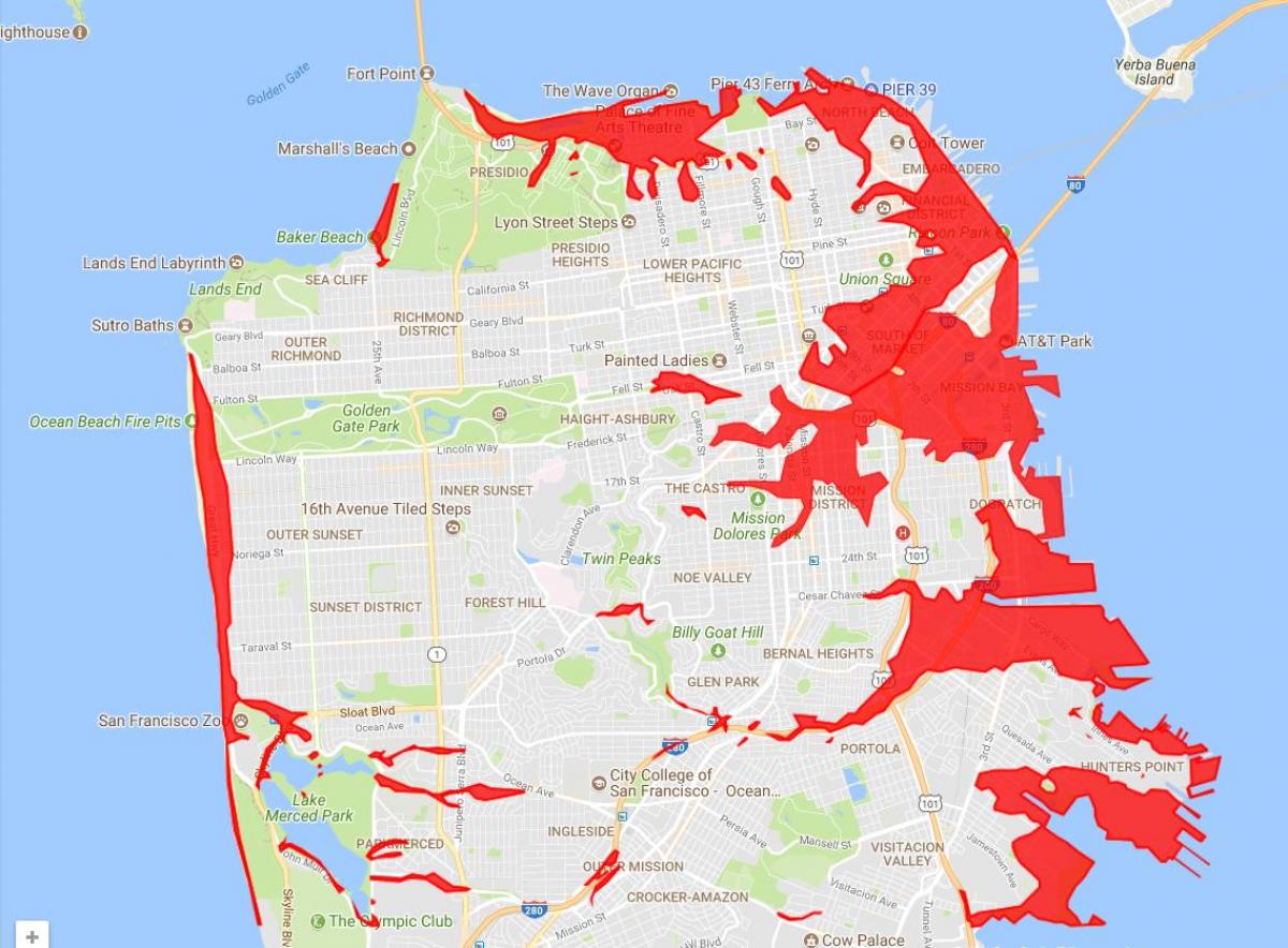 サンフランシスコの区域を回避地図