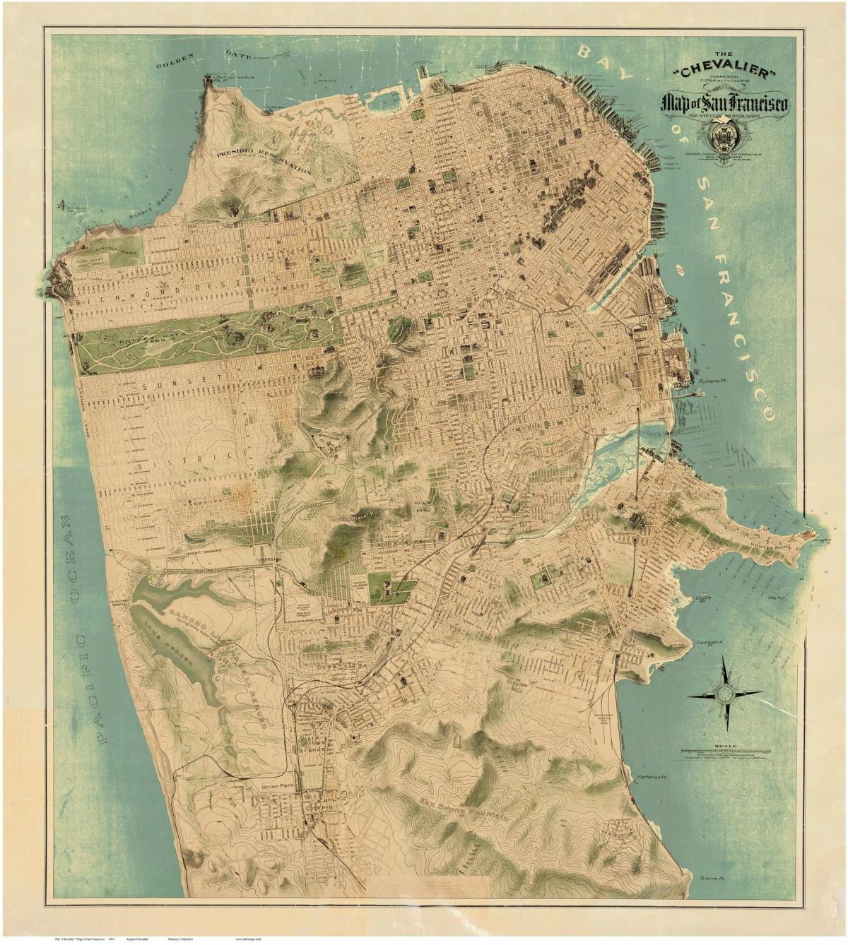 地図の古いサンフランシスコ 