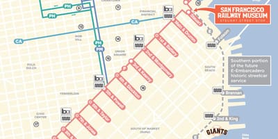 地図のケーブルカーのルートサンフランシスコca