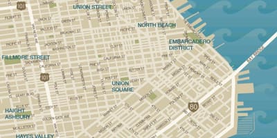 地図のダウンタウンサンフランシスコのユニオンスクエア