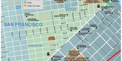 地図のユニオンスクエア地域サンフランシスコ